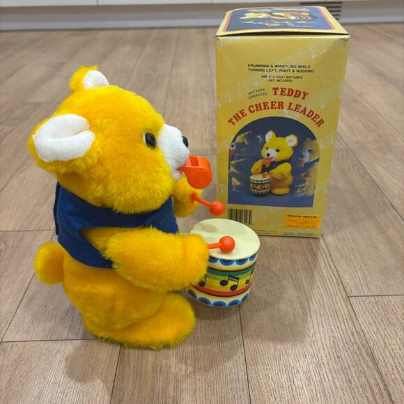 Vintage Teddy the Cheerleader Bear with Box 1980s NOT working for Parts/Repair - Picture 2 of 10